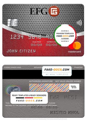 Monaco EFG bank mastercard, fully editable template in PSD format Monaco EFG bank mastercard, fully editable template in PSD format