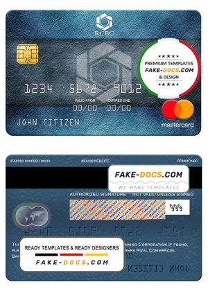 Philippines Rizal Commercial Banking Corporation (RCBC) mastercard, fully editable template in PSD format Philippines Rizal Commercial Banking Corporation (RCBC) mastercard, fully editable template in PSD format