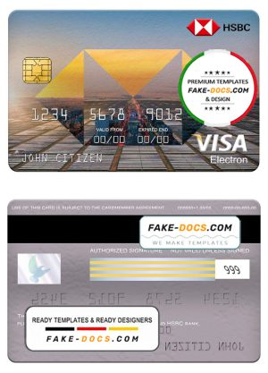 Poland HSBC bank visa electron card, fully editable template in PSD format