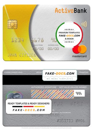 Portugal Activobank S.A. bank mastercard, fully editable template in PSD format