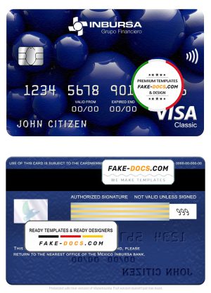 Mexico Inbursa bank visa classic card, fully editable template in PSD format Mexico Inbursa bank visa classic card, fully editable template in PSD format
