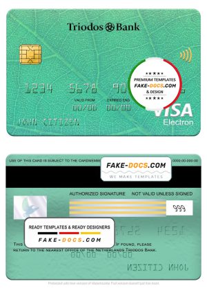 Netherlands Triodos bank visa electron card, fully editable template in PSD format Netherlands Triodos bank visa electron card, fully editable template in PSD format