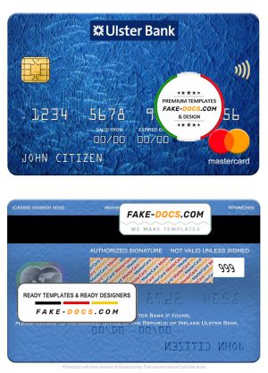 Republic of Ireland Ulster Bank mastercard, fully editable template in PSD format Republic of Ireland Ulster Bank mastercard, fully editable template in PSD format
