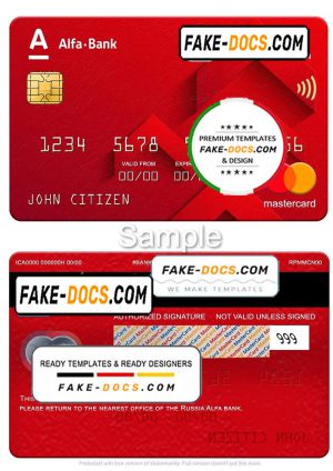 Russia Alfa bank mastercard, fully editable template in PSD format