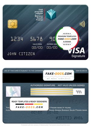 Saudi Arabia Banque Saudi Fransi bank visa signature card, fully editable template in PSD format Saudi Arabia Banque Saudi Fransi bank visa signature card, fully editable template in PSD format