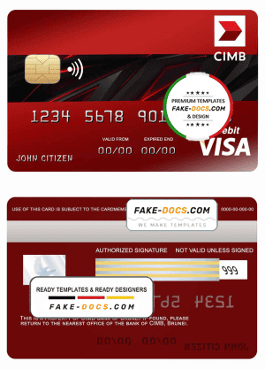 Brunei CIMB Bank visa credit card template in PSD format, fully editable
