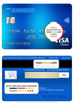 Uzbekistan Aloqabank visa classic card, fully editable template in PSD format