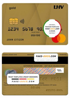 United Kingdom LHV bank mastercard gold credit card template in PSD format