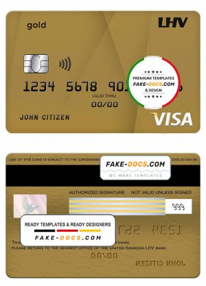 United Kingdom LHV bank visa gold credit card template in PSD format