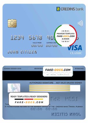 Albania Credins bank visa debit card template in PSD format, fully editable
