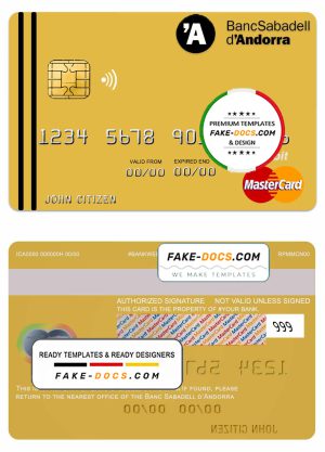 Andorra Bank Sabadell mastercard template in PSD format, fully editable