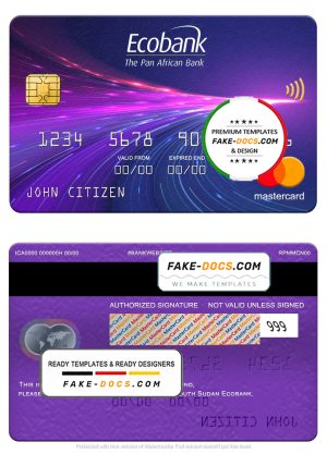 South Sudan Ecobank mastercard, fully editable template in PSD format