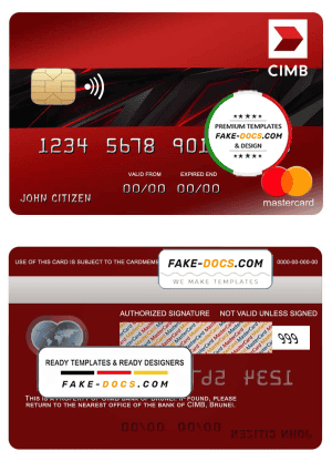 Brunei CIMB bank mastercard credit card template in PSD format, fully editable
