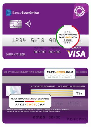 Angola Bank Economio visa debit card template in PSD format