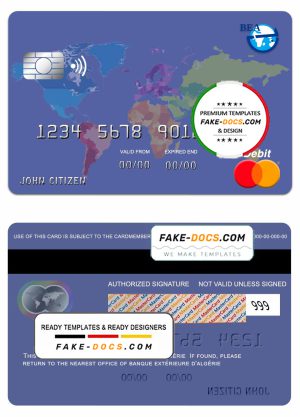 Algeria banque extérieure mastercard template in PSD format, fully editable