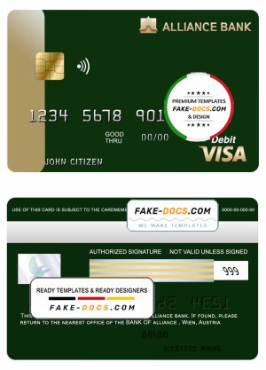 Austria Alliance bank visa card template in PSD format, fully editable