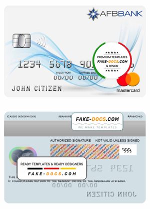 Azerbaijan AFB bank mastercard template in PSD format, fully editable
