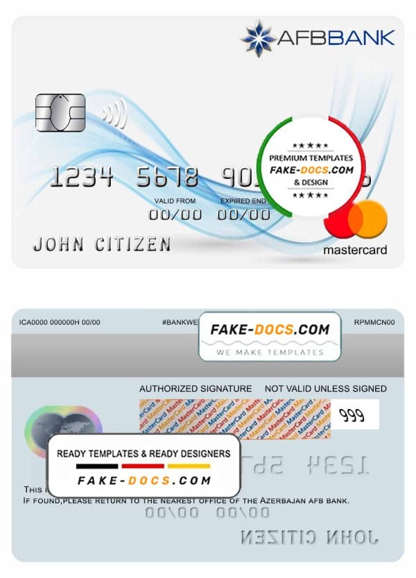Azerbaijan AFB bank mastercard template in PSD format, fully editable