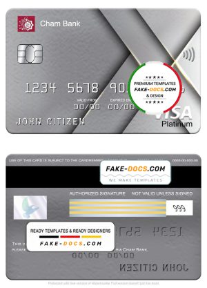 Syria Cham Bank visa platinum card, fully editable template in PSD format Syria Cham Bank visa platinum card, fully editable template in PSD format