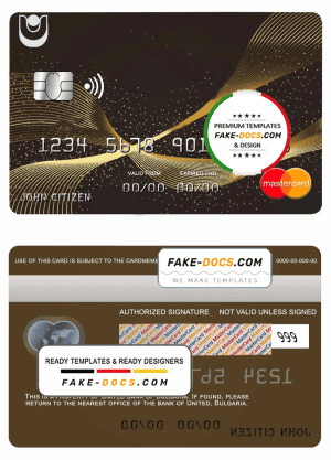 Bulgaria United Bank mastercard credit card template in PSD format, fully editable