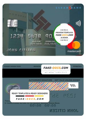 Bahrain Eskan bank mastercard template in PSD format, fully editable