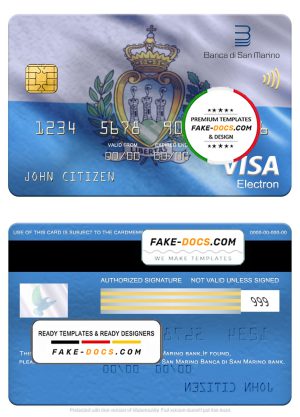 San Marino Banca di San Marino bank visa electron card, fully editable template in PSD format