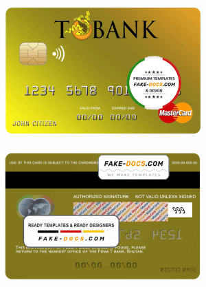 Bhutan T bank mastercard template in PSD format, fully editable