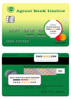 Bangladesh Agrani bank mastercard template in PSD format, fully editable