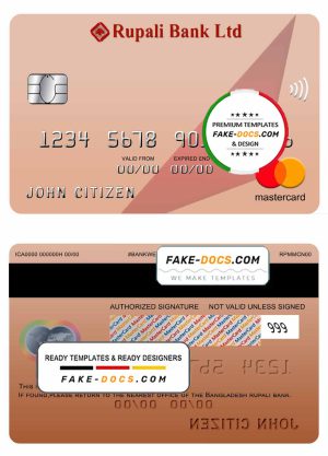 Bangladesh Rupali bank mastercard template in PSD format, fully editable