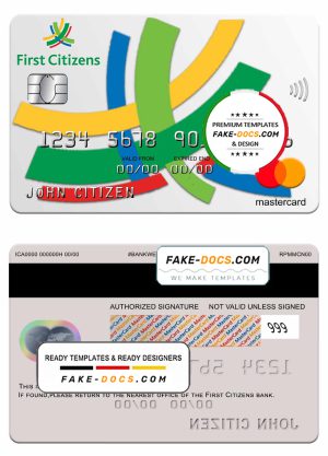 Barbados first Citizens bank mastercard template in PSD format, fully editable