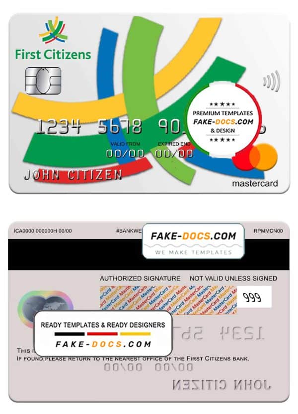 Barbados first Citizens bank mastercard template in PSD format, fully editable