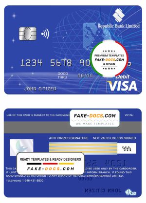 Barbados Republic Bank visa card template in PSD format, fully editable