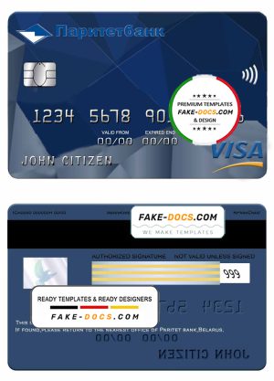 Belarus Paritet bank visa card template in PSD format, fully editable