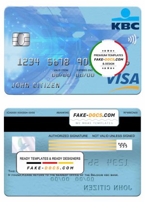 Belgium KBC bank visa card template in PSD format, fully editable