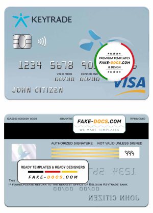Belgium Keytrade bank visa card template in PSD format, fully editable