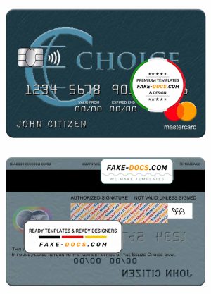 Belize Choice bank mastercard template in PSD format, fully editable