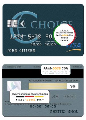 Belize Choice bank visa card template in PSD format, fully editable