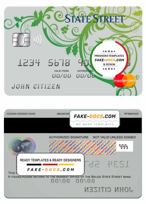 Belize State street bank mastercard template in PSD format, fully editable