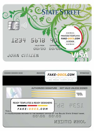 Belize State street bank visa card template in PSD format, fully editable