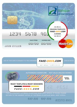 Benin Atlantique bank mastercard template in PSD format, fully editable
