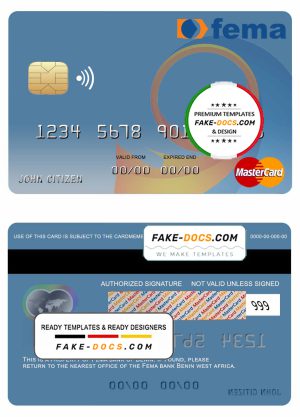 Benin Fema bank mastercard template in PSD format, fully editable
