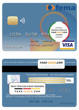 Benin Fema bank visa card template in PSD format, fully editable
