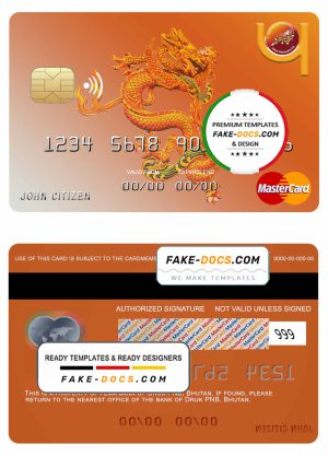 Bhutan Druk PNB bank mastercard template in PSD format, fully editable