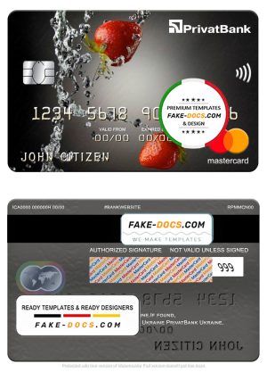 Ukraine PrivatBank mastercard, fully editable template in PSD format