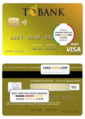 Bhutan T bank visa card template in PSD format, fully editable