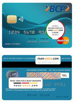 Bolivia Credito bank mastercard template in PSD format, fully editable