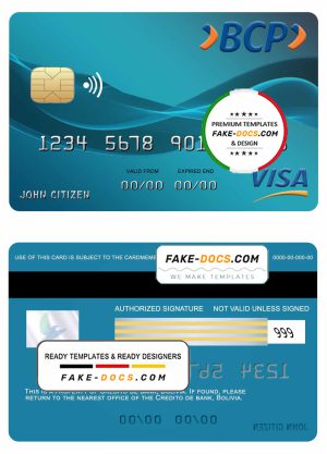 Bolivia Credito bank visa card template in PSD format, fully editable