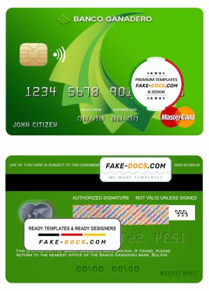 Bolivia Ganadero bank mastercard template in PSD format, fully editable