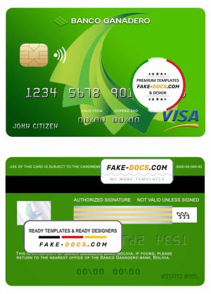 Bolivia Ganadero bank visa card template in PSD format, fully editable