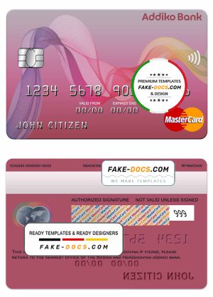 Bosnia and Herzegovina Addiko bank mastercard template in PSD format, fully editable